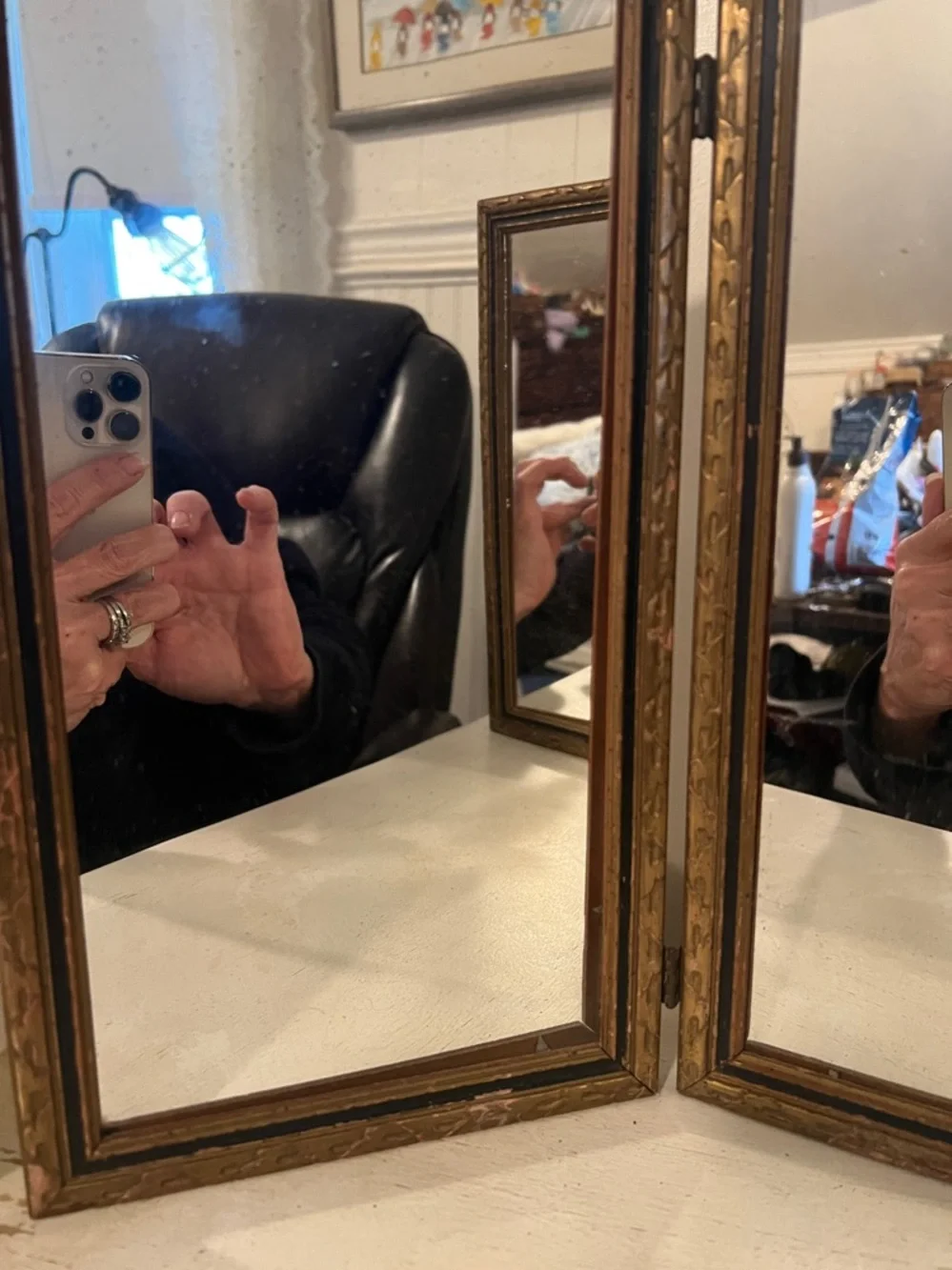 1940s Original Trifold Dressing table mirror or wall hanging